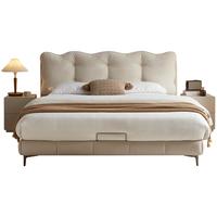 全友家居 现代简约科技布艺次卧室双人床1.5x2米软包婚床家具115061 米白|布床单床