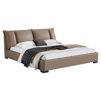 CBD家居意式极简真皮床主卧大床双人床轻奢床软包床皮艺床躺岛床 (拿铁咖)实木框皮床+金福 1800*2000