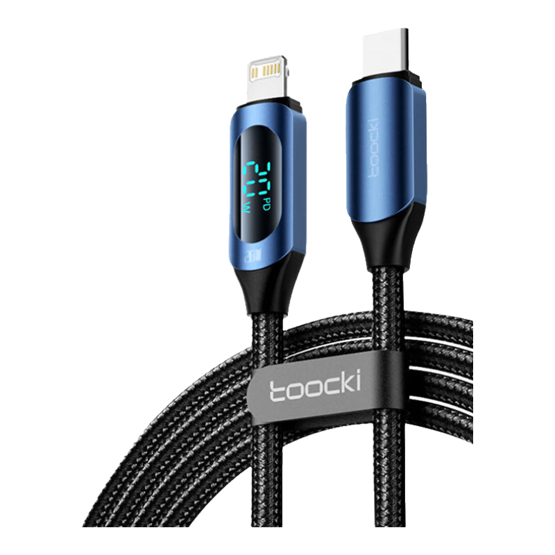  toocki PD20W数显快充 Type-C转苹果口数据线  铝合金 Lightning 黑色 Type-C 20W 6A