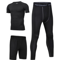 徽昂 运动套装男跑步瑜伽服运动服速干透气t恤短袖短裤长裤三件M M /适合95-120斤