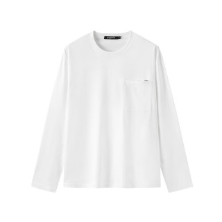 gxgjeans 25年秋新品 美式口袋设计纯棉宽松长袖T恤男 白色
