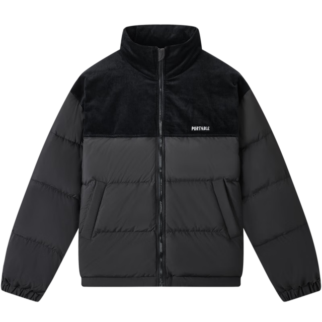 今日必买：gxgjeans 美式灯芯绒拼接短款立领羽绒服 黑色