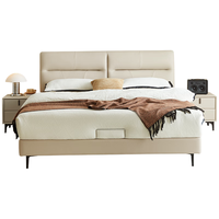 双虎头层牛皮床奶油风双人主卧大床简约意式高脚1.8米储物真皮床706 【实木床架】床+床垫 1.8*2.0米【真皮款默认流沙白】