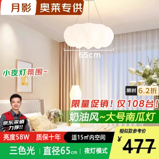 月影家居 月影奶油风卧室现代简约云朵主卧吊灯温馨浪漫南瓜灯 58w