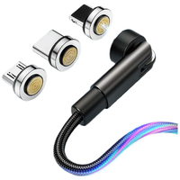 JPLAYER 手机旋转磁吸快充数据线 安卓Micro+苹果Lightning+Type-c三磁吸接头 5V3A充电线 2米