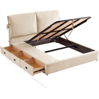 顾家家居 KUKA  现代奶油风布艺床双人床卧室羽毛填充靠包DS9110B 【暖阳米】珍珠绒巨能装左抽屉 1800*2000