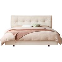 源氏木语 真皮床奶油风卧室悬浮床头层牛皮双人床皮床白色软包大床1.8*2m