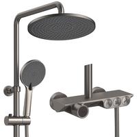 法恩莎白色恒温花洒套装全铜置物架按键增压淋雨喷头浴室明装家用