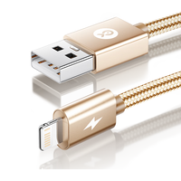 毕亚兹苹果数据线USB-A to Lightning苹果充电线锌合金1米金适用iPhone14/13Pro/12手机iPad平板车载