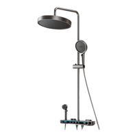 卡贝淋浴花洒套装枪灰增加压浴室全套沐浴器恒温龙头精铜卫生间莲蓬头 枪灰四档蜂窝花洒-背喷手持