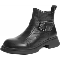 百丽 黑巧靴抓皱牛皮时装靴女2025冬新商场同款切尔西短靴E8P1DDD5 黑色