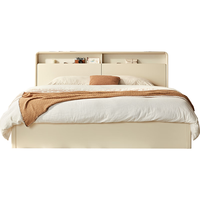 林氏家居实木脚奶油风储物双人床【高箱款】NU11A床+床头柜*1+床垫，1.5M