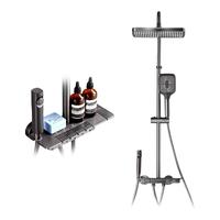 HUIDA 惠达 淋浴花洒套装家用钢琴按键枪灰色大置物架淋雨沐浴器