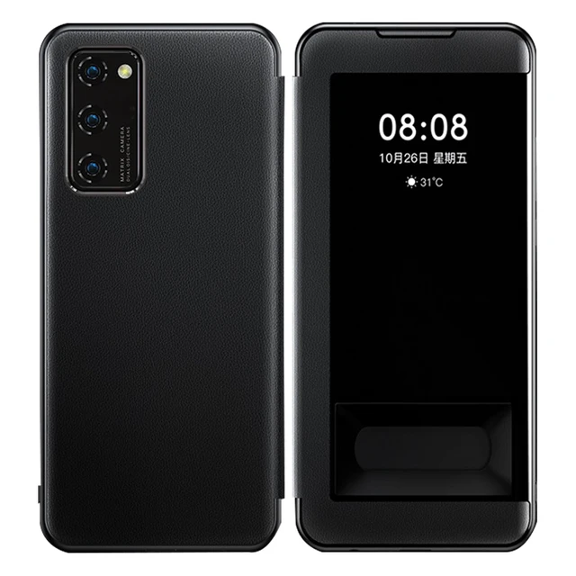  RNX 视窗免翻盖接听 手机壳+钢化膜  魅黑色 皮革