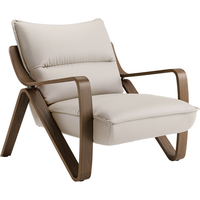 曲美家居单人沙发单椅 北欧风弯曲木懒人沙发客厅真皮实木椅子帆船休闲椅 单椅-耐磨生态皮 奶油白