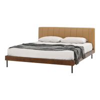 NORHOR北欧表情/意式中古复古/KEE全真皮软包实木双人床主卧 驼色 支架结构1800mm*2000mm