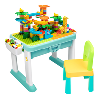 费乐儿童积木桌大颗粒多功能学习桌小孩拼装玩具游戏桌2-6岁男女 可升降积木桌1椅 双面桌