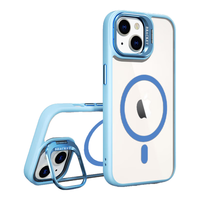 暴走【隐形镜头支架】适用苹果15plus手机壳iPhone15plus保护套磁吸自带镜头膜肤感硅胶软边透明防摔蓝 【Magsafe磁吸+隐形支架】蓝色