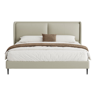 CBD家居真皮床双人床1.8米2米皮艺床婚床主卧大床头层牛皮床小岛床 （灰羽白）-实木框皮床+金福 150*200cm