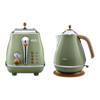 De'Longhi德龙(Delonghi)复古早餐系列 KOB2001.VGR+COT2003.VGR 多功能多士炉+不锈钢电水壶两件套 橄榄绿