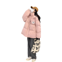 相伊恋人羽绒棉服女2024年新款冬季短款棉衣外套加厚棉袄小个子宽松面包服 粉红色 S码【建议80-105斤】