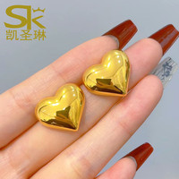 5D黄金爱心耳环女999足金心形耳钉大气桃心纯金耳饰圣诞