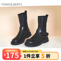 菲伯丽尔 FONDBERYL 女士切尔西靴 厚底英伦中筒烟筒靴 FB24116077