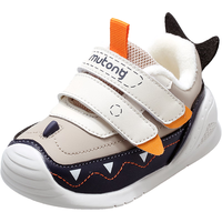 牧童宝宝学步鞋男2024冬季小鲨鱼加绒保暖婴儿鞋女软底皮面机能鞋 深海蓝 15码 鞋内长11.8cm