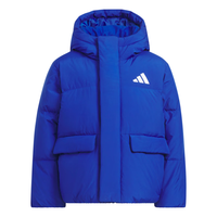 adidas男女小童600蓬保暖宽松休闲鸭绒连帽羽绒服秋冬阿迪达斯   蓝色   134