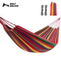 移动端、京东百亿补贴：狼行者 户外野营绑绳帆布加厚防侧翻吊床 室内宿舍单人休闲秋千寝室吊床