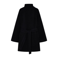 MO&Co.毛呢大衣2025冬一粒扣高领斜襟设计感双面呢外套MBE4OVC041 黑色 L /170