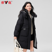 雅鹿羽绒服女中长款2025冬季时尚韩版连帽加厚保暖宽松外套 黑色 XL /170 【140-160斤】