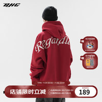 BJHG 不计后果春秋重磅羊羔毛加绒钻石纹理刺绣连帽卫衣男女潮宽松外套 红色 XL
