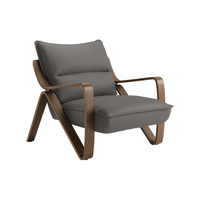 QM 曲美家居 单人沙发 弯曲木懒人沙发单椅客厅真皮实木椅子帆船休闲单椅 单椅-头层牛皮 烟雨