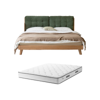 源氏木语实木床卧室橡木双人床松绿色灯芯绒简约主卧软包床1.8*2.0米+床垫