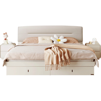 全友（QUANU）板式床现代轻奢科技布床主卧床奶油风软靠板式床DG10001 1.5m带抽高箱床