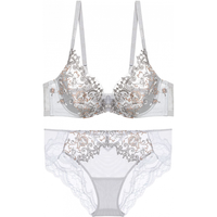 LA CLOVER挚爱RED剔透性感刺绣薄杯内衣女文胸套装LC2023118 灰色-薄款 75C 165