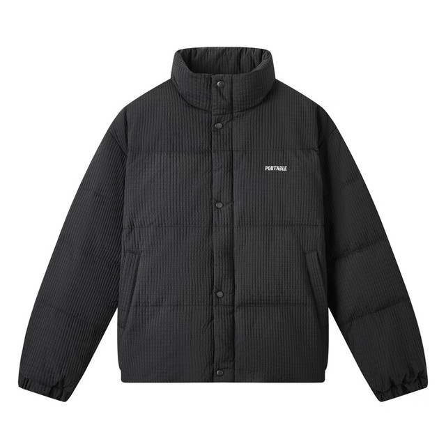 gxgjeans 美式短款立领华夫格羽绒服 黑色