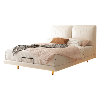 雅兰（AIRLAND）简约奶油风双人床主卧大床真皮婚床悬浮床软包成人 小金砖 小金砖+深睡智享 1.8*2.0m (齐边款)