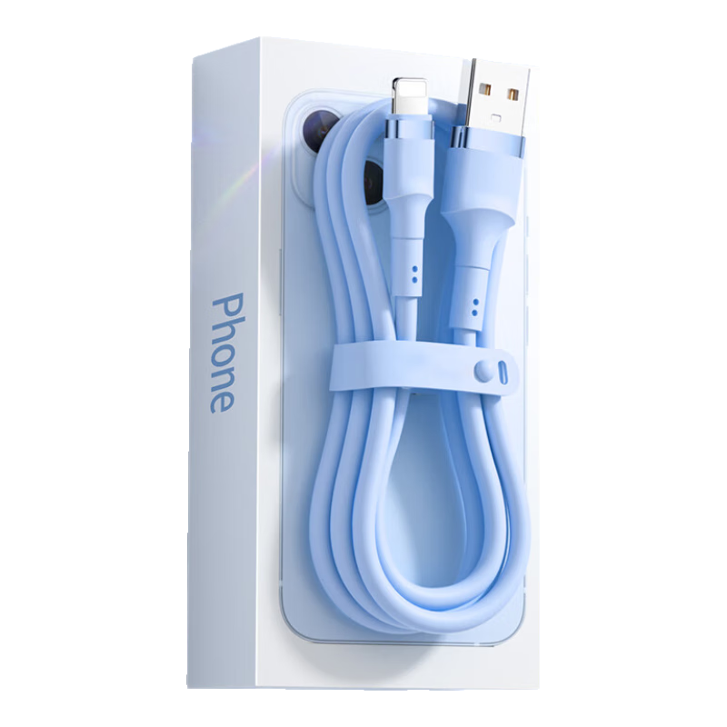  绿胜 快充 苹果数据线  Lightning 硅胶 蔚蓝 USB-A 2.4A