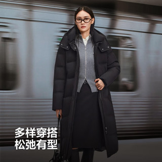 波司登（BOSIDENG）25新款丝绒拿铁羽绒服女长款90鹅绒经典商务连帽冬外套B250244198 黑色8056 2XL 180/100A 体重约140-150斤