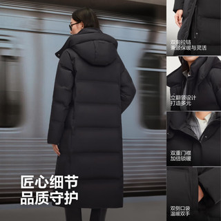 波司登（BOSIDENG）25新款丝绒拿铁羽绒服女长款90鹅绒经典商务连帽冬外套B250244198 黑色8056 2XL 180/100A 体重约140-150斤