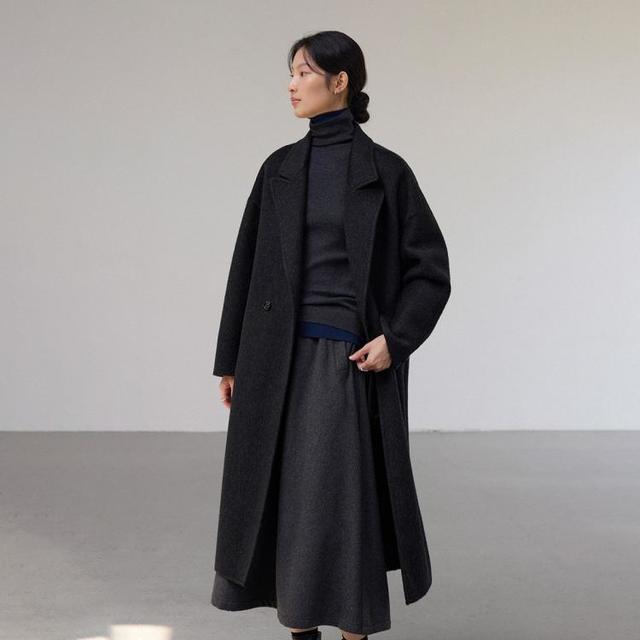 素典 WHITEALLUSION 2025秋冬新款纯羊毛大衣女高级感宽松复古气质双面毛呢外套