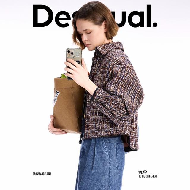 Desigual 25秋冬新品粗花呢多袋翻领夹克女士外套