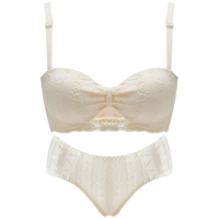 曼可娇半杯小胸聚拢显大白色内衣少女防滑无肩带平胸文胸罩套装 香槟色 32/70(AB通杯约2CM)