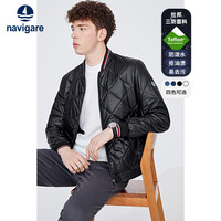Navigare意大利小帆船黑色休闲棉衣外套冬季菱形格棉服男