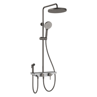 法恩莎卫浴四功能巨幕顶喷置物大平台增压喷枪可调节升降淋浴花洒套装 F4M8845GGP（枪灰）