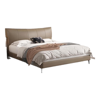 CBD家居超薄床头极薄床头意式极简真皮床小户型轻奢床婚床D1080A （水墨黑）齐边mini款+金福 1800*2000