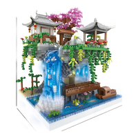 淼焱桃花潭高积木女孩系列拼装创意中国风建筑拼图7-14岁 顶配防尘盒-桃花潭配2公仔