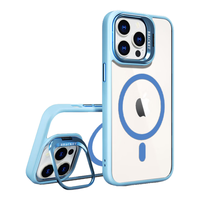 暴走【隐形镜头支架】适用苹果15promax手机壳iPhone15promax保护套磁吸镜头膜肤感硅胶软边透明防摔蓝 【Magsafe磁吸⚡隐形支架】蓝色